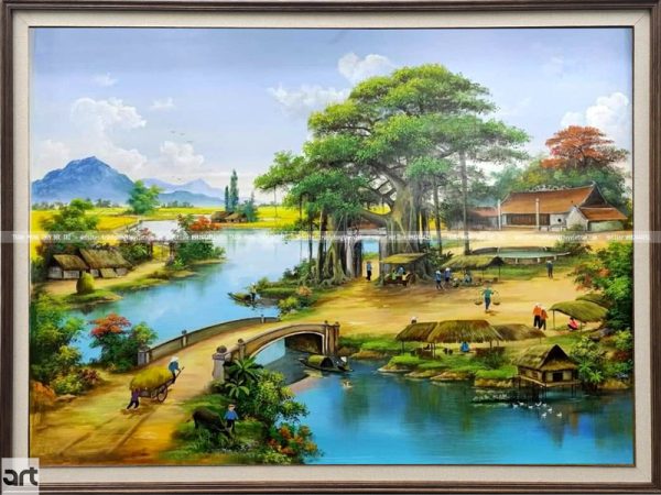 Tranh làng quê Việt Nam xưa đẹp thanh bình