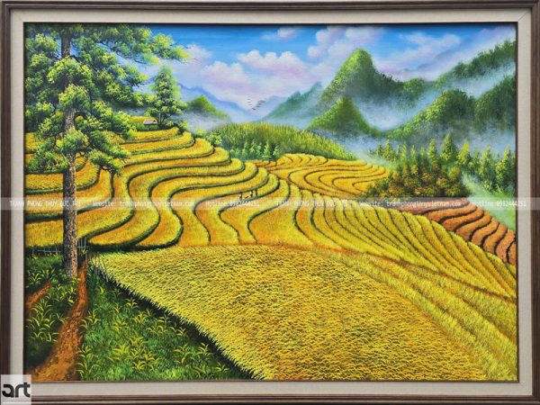 Tranh phong thủy núi rừng ruộng bậc thang phong cảnh đẹp
