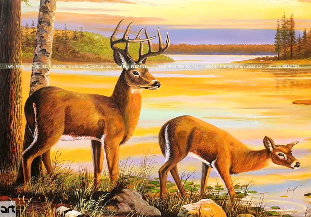 Đôi huơu tài lộc trong tranh rất đẹp Đôi huơu tài lộc trong tranh rất đẹp và có hồn