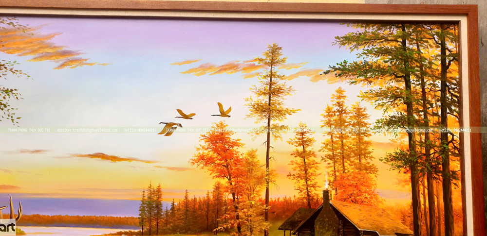 Phong cảnh hoàng hôn trong tranh huơu tài lộc đẹp thơ mộng Phong cảnh hoàng hôn trong tranh huơu tài lộc đẹp thơ mộng