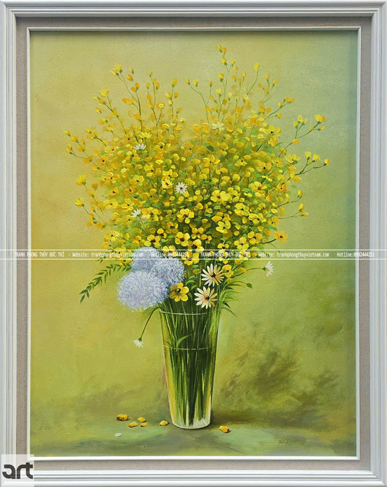 Tranh sơn dầu bình hoa cúc hoa mi vàng Tranh sơn dầu bình hoa cúc hoa mi vàng