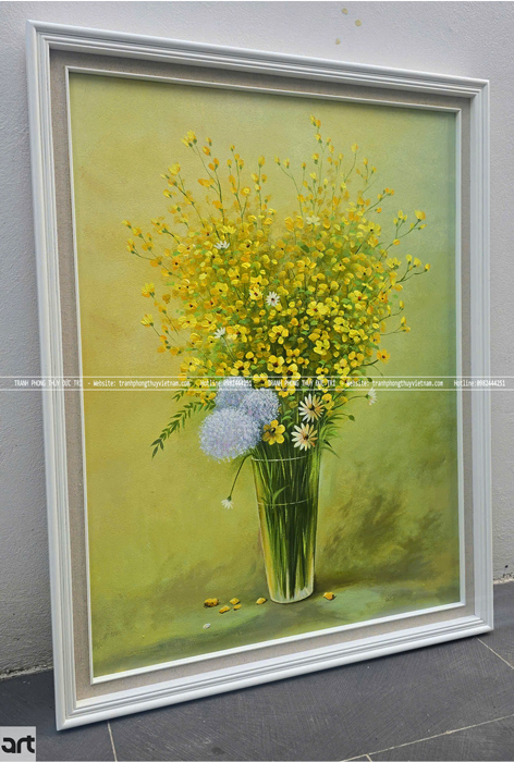 Tranh sơn dầu bình hoa tiểu cúc đẹp Tranh sơn dầu bình hoa tiểu cúc đẹp