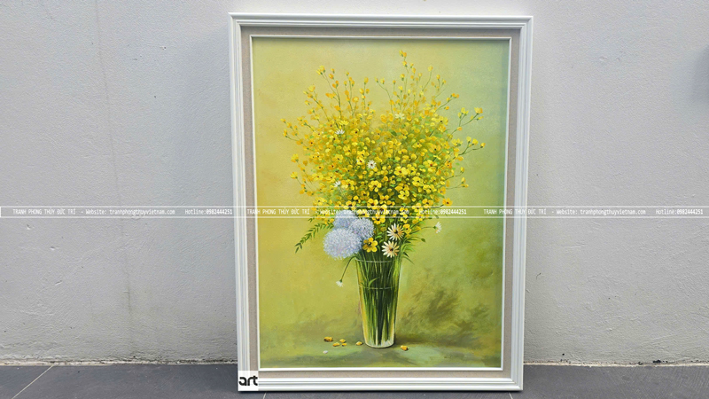Tranh sơn dầu vẽ bình hoa cúc họa mi màu vàng Tranh sơn dầu vẽ bình hoa cúc họa mi màu vàng