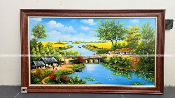 Tranh vẽ phong cảnh làng quê đẹp treo phòng khách