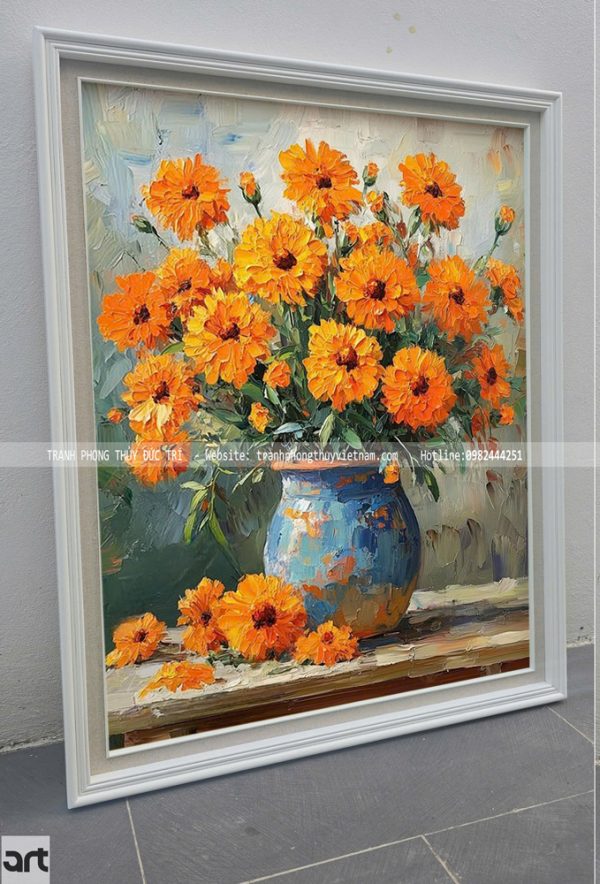 Tranh sơn dầu bình hoa cúc vàng