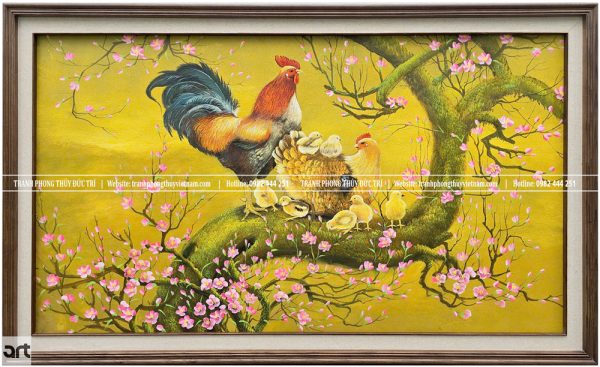 Tranh phong thủy đàn gà hoa đào