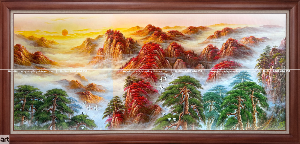 Tranh phong thủy nhật xuất thiên sơn Tranh phong thủy nhật xuất thiên sơn