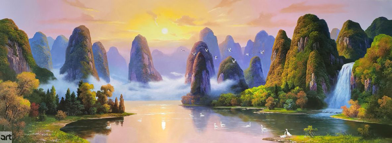Mẫu tranh phong cảnh sơn thủy hữu tình đẹp Mẫu tranh phong cảnh sơn thủy hữu tình đẹp