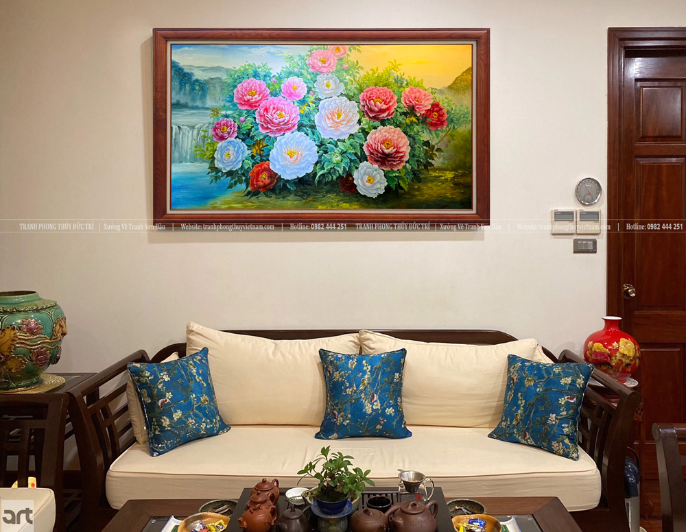 Tranh hoa mẫu đơn phong thủy phòng khách Tranh hoa mẫu đơn phong thủy phòng khách
