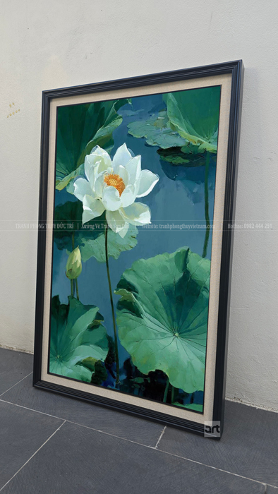 Tranh hoa sen trắng phong thủy Tranh hoa sen trắng phong thủy