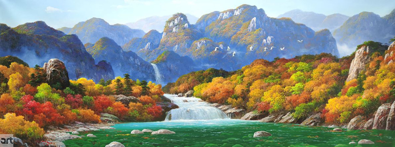 Tranh phong cảnh thiên nhiên núi non thác nước phong thủy Tranh phong cảnh thiên nhiên núi non thác nước phong thủy