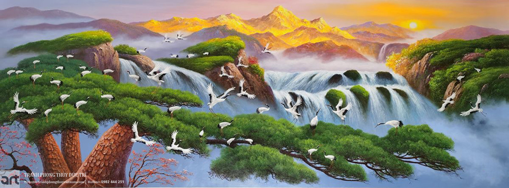 Tranh phong thủy bách hạc quần tùng