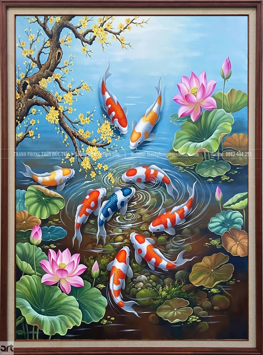 Tranh phong thủy cửu ngư quần hội khổ dọc