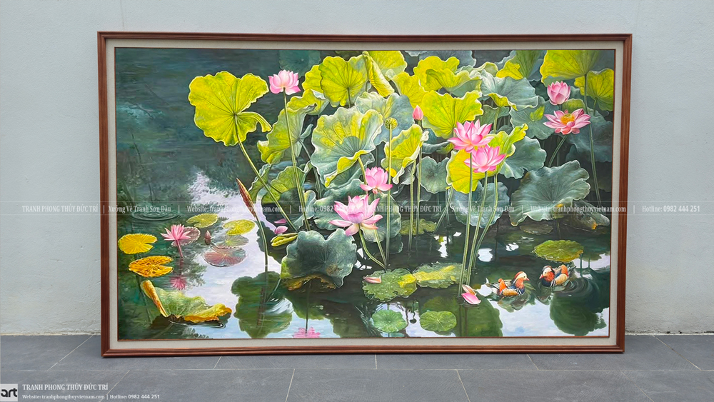Tranh phong thủy hoa sen đôi uyên ương Tranh phong thủy hoa sen đôi uyên ương