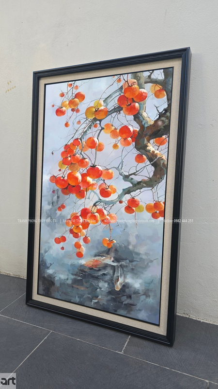 Tranh phong thủy quả hồng chín sơn dầu vẽ tay Tranh phong thủy quả hồng chín sơn dầu vẽ tay