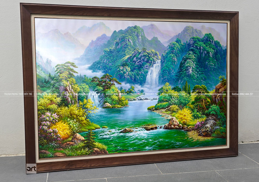 Tranh phong thủy vẽ cảnh sơn thủy hữu tình Tranh phong thủy vẽ cảnh sơn thủy hữu tình