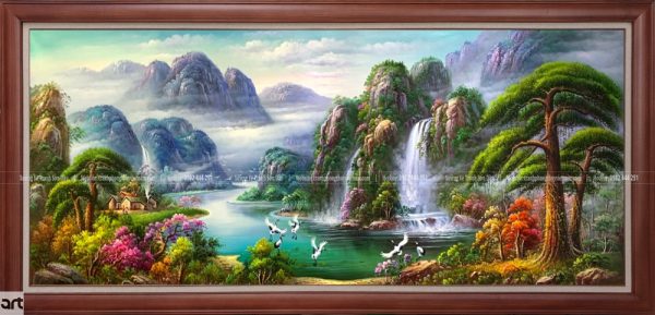 Tranh sơn thủy hữu tình sơn dầu vẽ tay