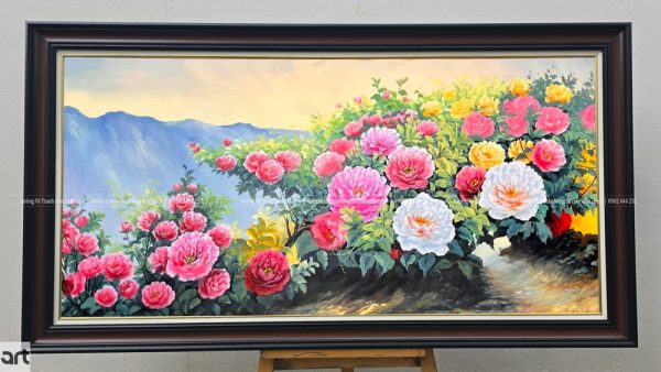 Tranh hoa mẫu đơn đẹp kiêu sa sắc hồng đỏ trắng vàng