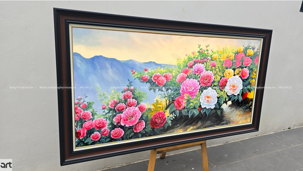 Tranh hoa mẫu đơn đẹp (góc chụp nghiêng của bức tranh) Tranh hoa mẫu đơn đẹp (góc chụp nghiêng của bức tranh)