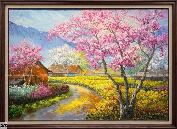 Tranh phong cảnh mùa xuân vùng cao đẹp thơ mộng