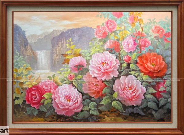 Tranh hoa mẫu đơn sơn dầu vẽ tay đẹp độc đáo