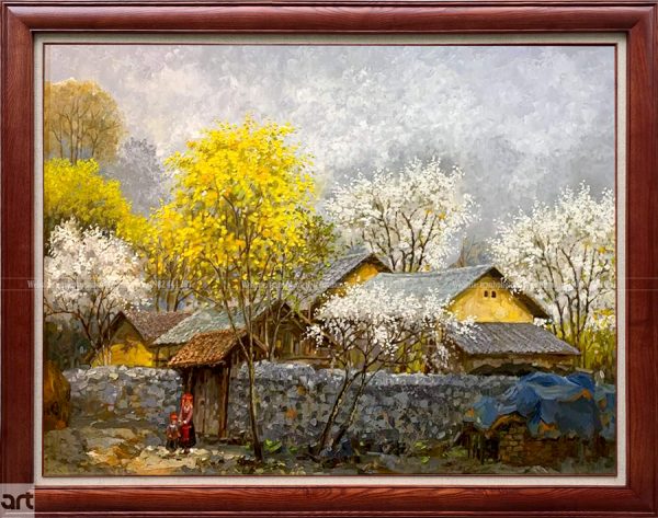 Tranh phong cảnh bản làng vùng cao